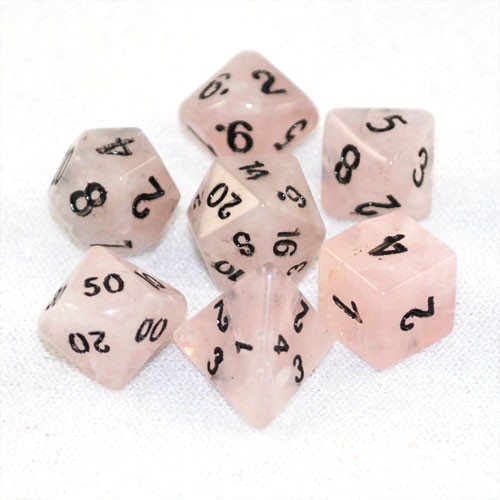 Set of RPG dice made out of stone (Rose Quartz)