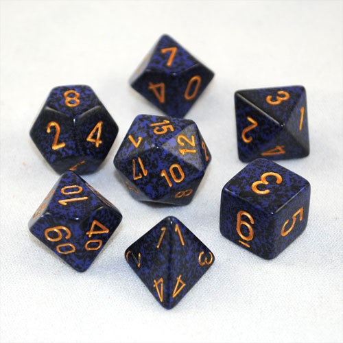 Set of 7 Speckled Golden Cobalt RPG Dice
