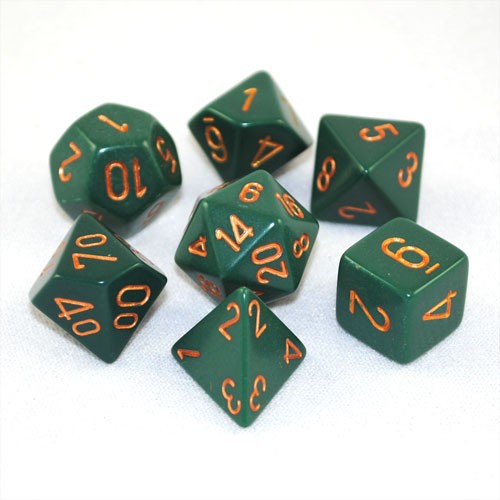 Opaque Polyhedral Dusty Green/copper RPG Dice Set